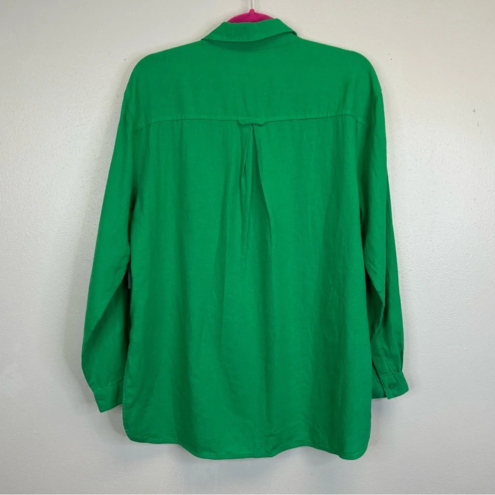 Old Navy Women’s M Vibrant Kelly Green Linen Button Down Shirt St. Patrick’s Day - Picture 9 of 11